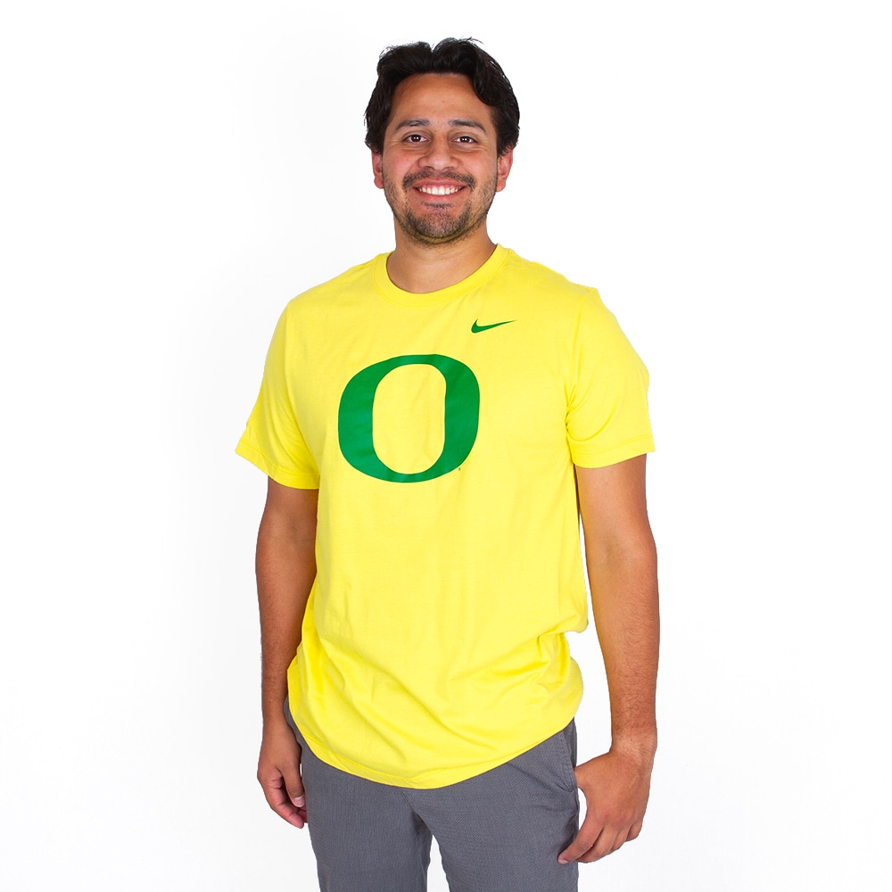 Classic Oregon O, Nike, Yellow, Crew Neck, Cotton, Men, Unisex, 155gsm, Jersey-style fabric, T-Shirt, 839787